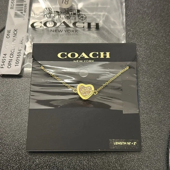 Coach Rose Gold Heart Studded Necklace - Picture 2 of 4